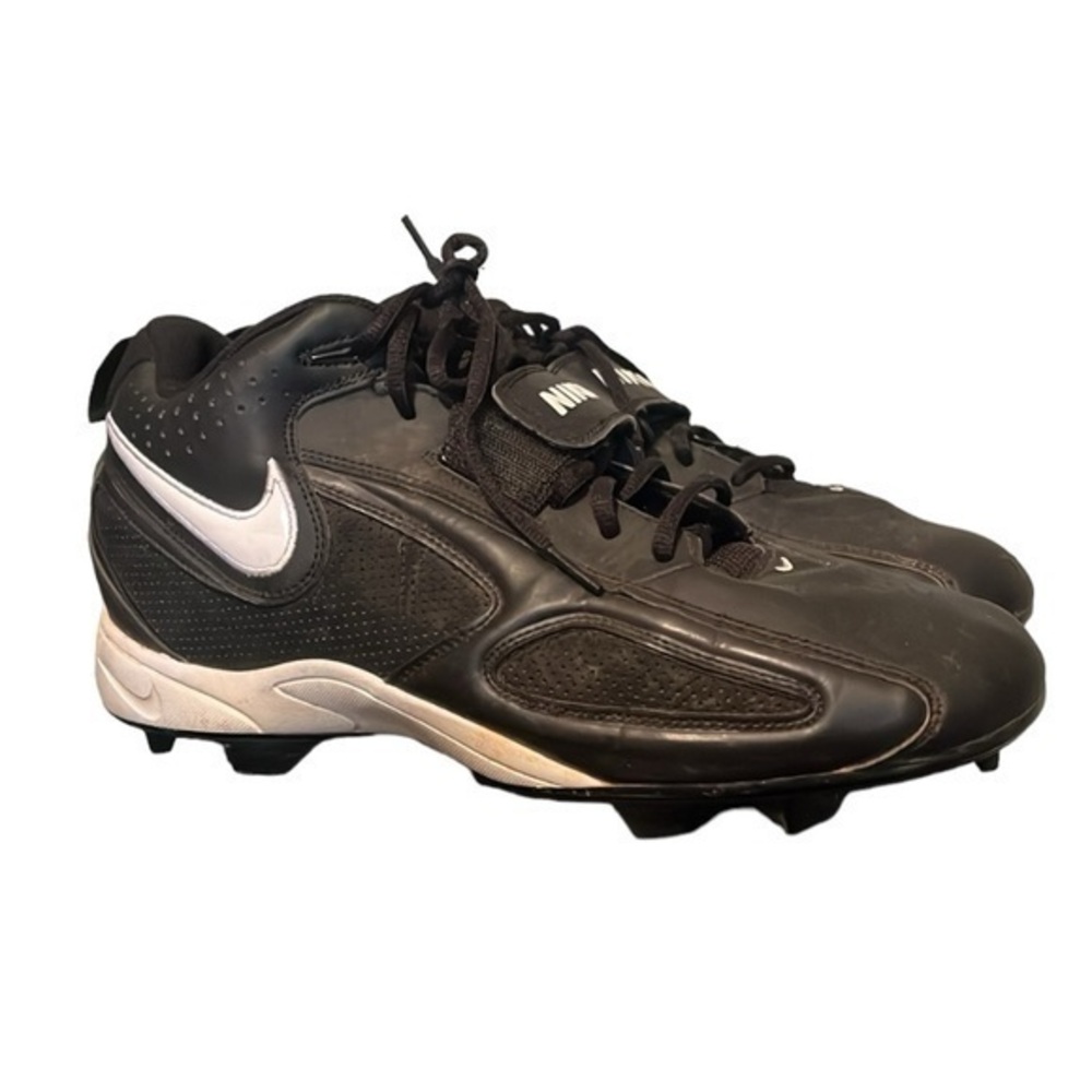 Nike Shark Football Cleats Mens 12 Black White Logo Tie Laces Hook N Loop Shoes